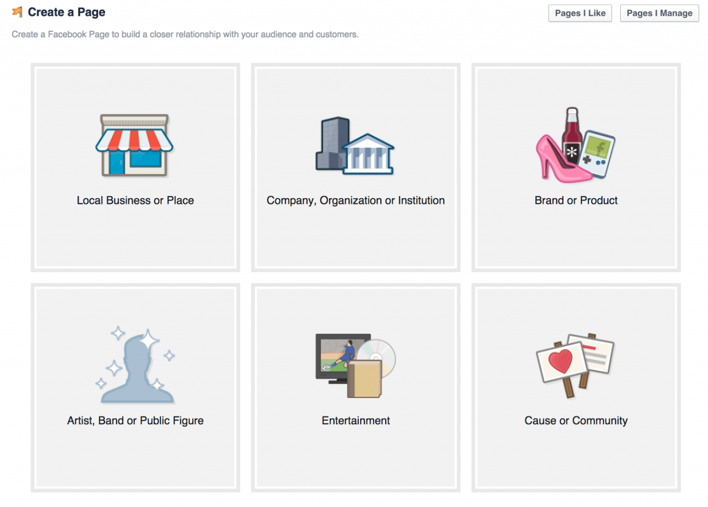 facebook business page categories