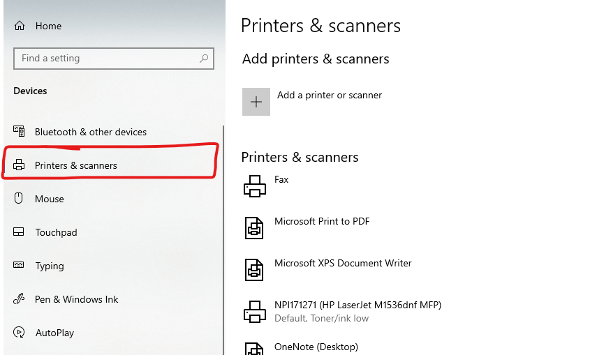 Go to Printer and Scanners