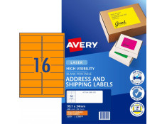 Avery L7162FO Hi-Vis Fluoro Orange 25 Sheets 16 Per Page