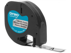 Dymo LetraTag Tape Black on Silver Plastic 12mm x 4m