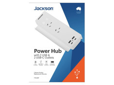 Jackson 1.2m Gloss White Power Hub 2 Outlet & USB Surge Protected