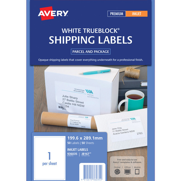 Avery J8167 Inkjet 1Up 199.6 x 289.1mm White Label Sheets 50 Pack {printers} Toner Cartridges ...